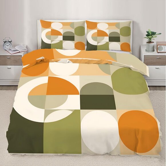 Mid Century Modern Duvet Cover Twin Abstract Geometric Bedding Set 2 Piece for K